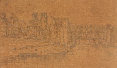 Uitzicht op de Pont St. Michel, genomen vanaf de Pont Neuf, 1803 (studie voor Plaat 4 uit Uitzichten in Parijs) door Thomas Girtin