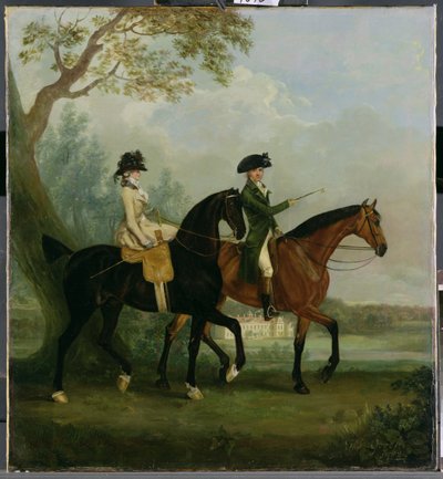 De eerbiedwaardige Marcia Pitt rijdt met haar broer, de eerbiedwaardige George Pitt, in het park van Stratfield Saye House, 1782 door Thomas Gooch