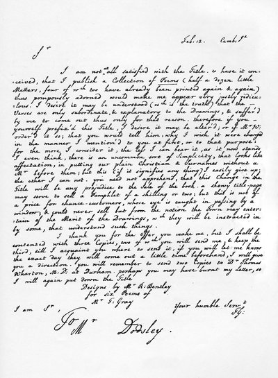Brief van Thomas Gray over de uitgave van zijn dichtwerken, c1753, 1840 door Thomas Gray