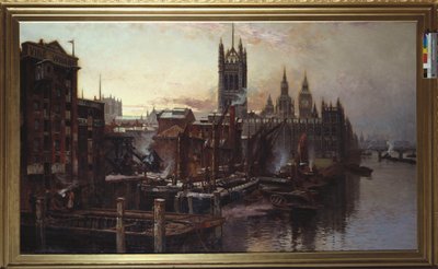 Een uitzicht op de Houses of Parliament vanaf de rivier de Theems, Londen door Thomas Greenhalgh