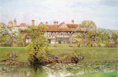 Great Tangley Manor, Surrey, met de Lelievijver en overdekte wandelgang door Thomas H. Hunn