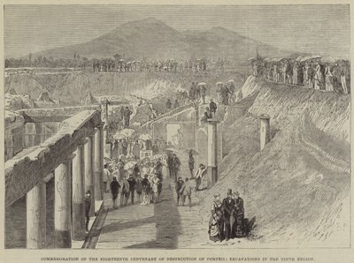 Herdenking van de achttiende eeuw van de vernietiging van Pompeii, opgravingen in de negende regio door Thomas Harrington Wilson