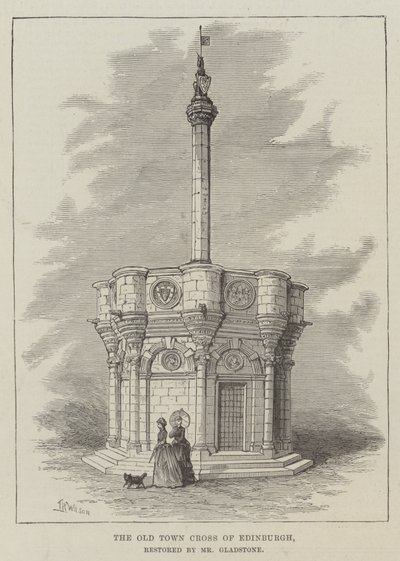 Het Oude Stadskruis van Edinburgh, gerestaureerd door Mr. Gladstone door Thomas Harrington Wilson