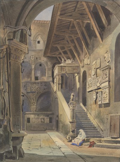 Hof van de Bargello, Florence, 1839 door Thomas Hartley Cromek