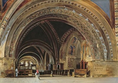Het interieur van de onderste basiliek van Sint-Franciscus van Assisi, 1839 door Thomas Hartley Cromek