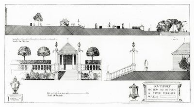 Southport: Sectie en Details van Bovenste Terras en Muren, uit Thomas Mawson