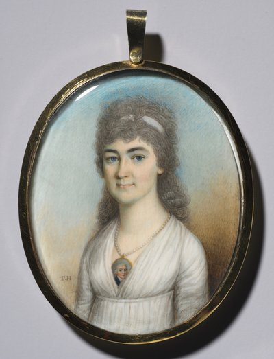 Portret van een Vrouw met een Miniatuur, ca. 1780 door Thomas Hazlehurst