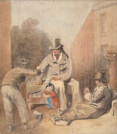 Man en Kinderen met een Straatorgel en een Aap door Thomas Heaphy