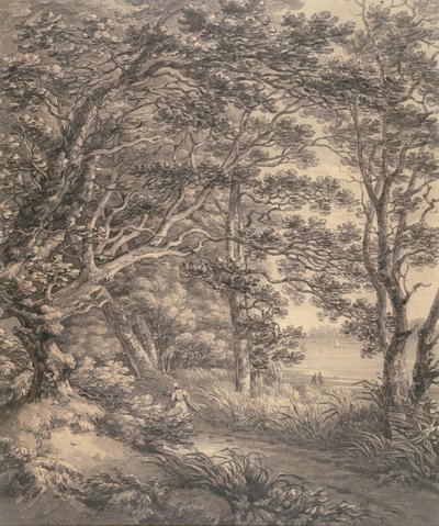 Rivierlandschap met figuren door Thomas Hearne