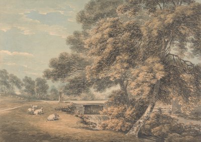 De bomen en rivier in het park bij Coleorton Hall, Leicestershire door Thomas Hearne