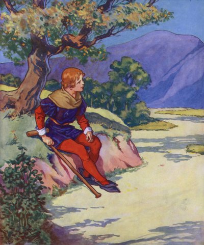 Illustratie voor De rattenvanger van Hamelen (kleurenlitho) door Thomas Heath Robinson