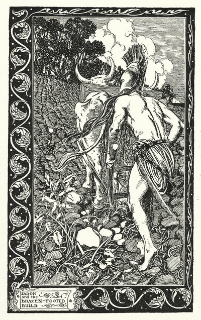 Jason en de witvoetige stieren (litho) door Thomas Heath Robinson