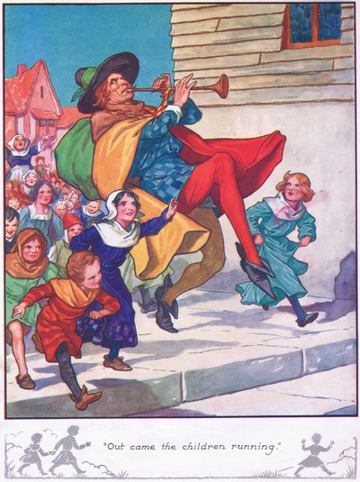 De kinderen renden naar buiten (kleurenlitho) door Thomas Heath Robinson
