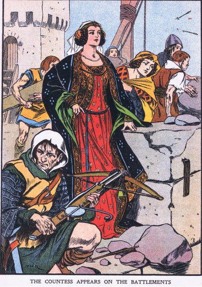 De gravin verschijnt op de kantelen (kleurenlitho) door Thomas Heath Robinson