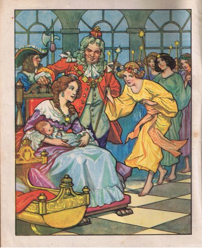 De feeën en de prinses (litho) door Thomas Heath Robinson