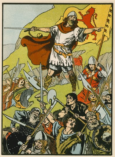 Wallace leidt zijn soldaten (kleurenlitho) door Thomas Heath Robinson