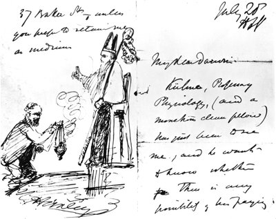 Een brief van Thomas Henry Huxley aan Charles Darwin, met een schets van Darwin als bisschop of heilige, 20 juli 1868 door Thomas Henry Huxley