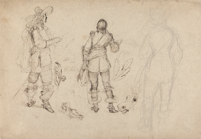 Pagina met schetsen van ruiters, paardenhoofd en pluimen door Thomas Henry Nicholson