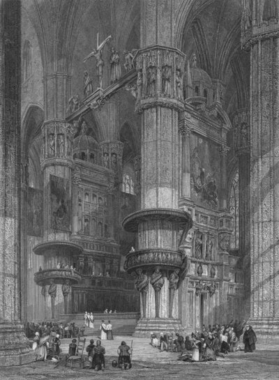 Het Interieur van de Kathedraal van Milaan, Kijkend naar het Hoofdaltaar, 1844 door Thomas Higham