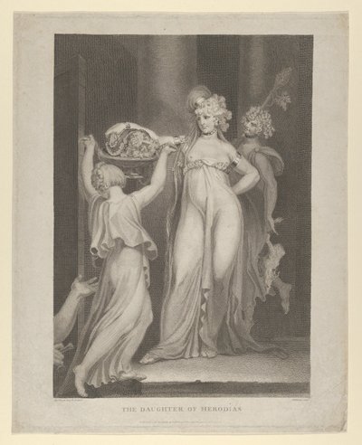 De dochter van Herodias Salome ontvangt het hoofd van Johannes de Doper, Matteüs 14:10-11 door Thomas Holloway