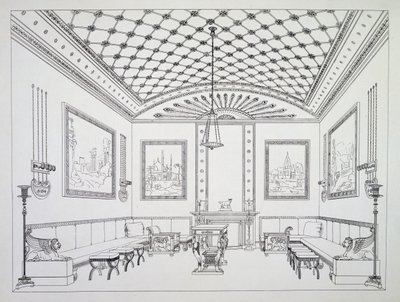 Salon, illustratie uit Household Furniture and Interior Decoration door Thomas Hope