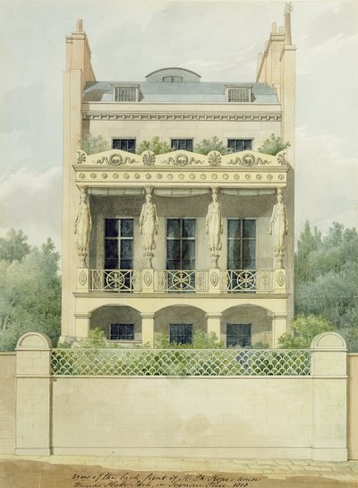 Uitzicht op de achterkant van het huis van Henry Phillip Hope richting Hyde Park in Seymour Place, 1818 door Thomas Hope