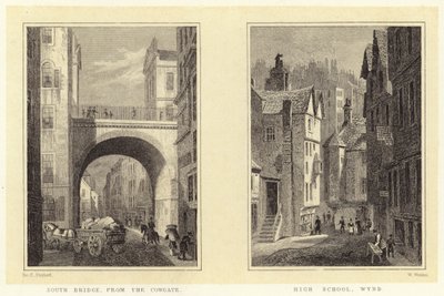 South Bridge, vanaf de Cowgate; High School, Wynd door Thomas Hosmer (after) Shepherd