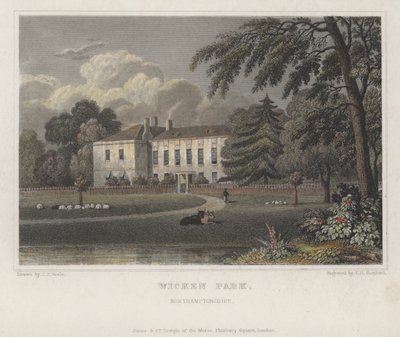 Wicken Park, Northamptonshire (gekleurde gravure) door Thomas Hosmer (after) Shepherd