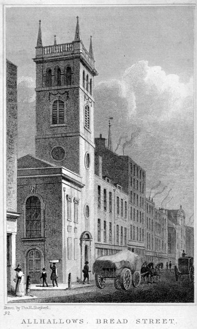 All Hallows Church, Bread Street, Londen, 1829 door Thomas Hosmer Shepherd