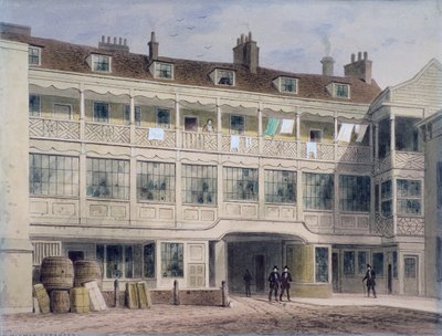 Belle Sauvage Yard, Ludgate Hill, Londen, ca. 1850 door Thomas Hosmer Shepherd