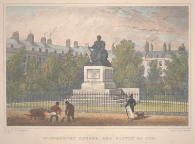 Bloomsbury Square met standbeeld van Fox, gegraveerd door Charles Mottram door Thomas Hosmer Shepherd