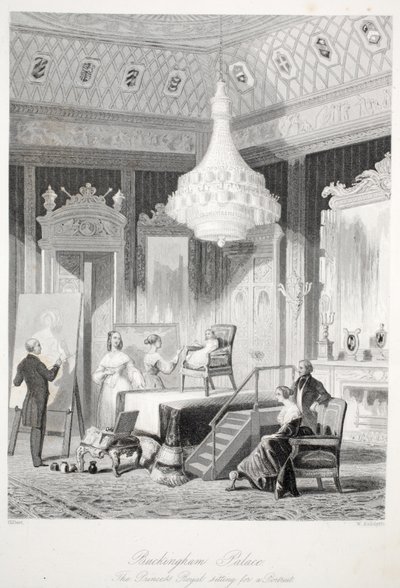 Buckingham Palace - De Prinses Royal poseert voor een portret, uit London Interiors met hun Kostuums en Ceremonies, uitgegeven door Joseph Mead, Londen door Thomas Hosmer Shepherd