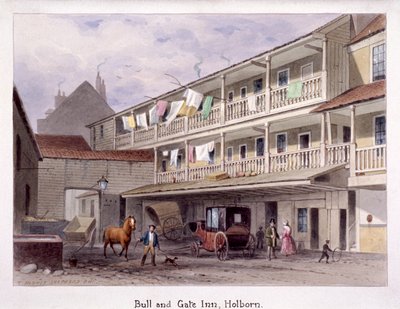 Bull and Gate Inn, Holborn, Londen, ca. 1850 door Thomas Hosmer Shepherd