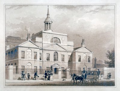 City of London Lying-In Hospital, City Road, Finsbury, Londen, ca. 1827 door Thomas Hosmer Shepherd