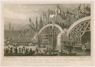 Bouw van de nieuwe London Bridge, 9 november 1827 door Thomas Hosmer Shepherd
