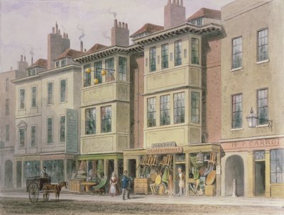 Oude huizen aan de oostkant van Grays Inn Lane, kijkend naar het noorden vanaf Holborn door Thomas Hosmer Shepherd