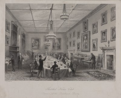 Dinerbijeenkomst van de Dilettanti Society, Thatched House Tavern op St Jamess Street, ca. 1840 door Thomas Hosmer Shepherd