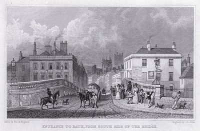 Ingang naar Bath, vanaf de zuidkant van de brug (gravure) door Thomas Hosmer Shepherd