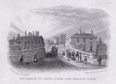 Ingang naar Bath, vanaf de Bristol Road (gravure) door Thomas Hosmer Shepherd