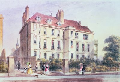 Ingang naar Queen Square vanuit het Park, met uitzicht op het huis van Jeremy Bentham door Thomas Hosmer Shepherd