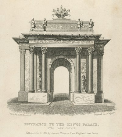 Ingang van het Koninklijk Paleis, Hyde Park Corner door Thomas Hosmer Shepherd
