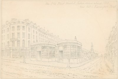 Fleet Market vanaf Holborn Bridge (nu verwijderd) door Thomas Hosmer Shepherd