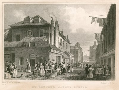 Hungerford Market, nabij York Buildings, The Strand, Londen door Thomas Hosmer Shepherd