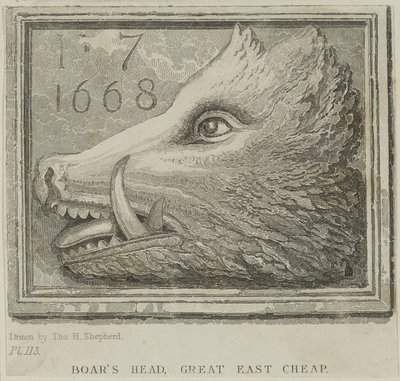Herbergteken van de Boars Head Tavern in Eastcheap, ca. 1850 door Thomas Hosmer Shepherd