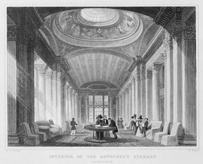 Interieur van de Advocatenbibliotheek, Edinburgh, gegraveerd door William Watkins, 1831 (gravure) door Thomas Hosmer Shepherd