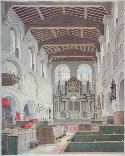Interieur van de Kerk van St Bartholomew-the-Great, Smithfield, City of London, 1821 door Thomas Hosmer Shepherd