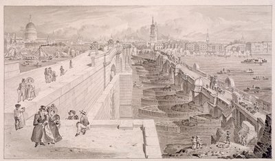 London Bridge oud en nieuw, Londen, 1831 door Thomas Hosmer Shepherd