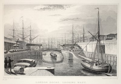 Londense Docks, kijkend naar het Westen, uit 