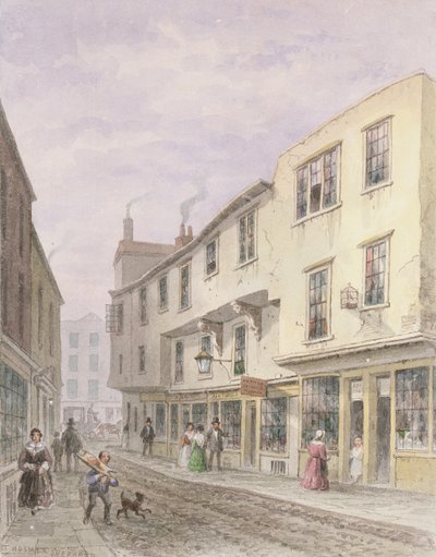 Oud huis bij de ingang van Leather Lane, 1857 door Thomas Hosmer Shepherd