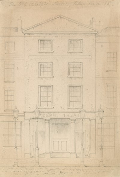 Originele potloodschets van het Adelphi Theatre, Londen, door Thomas H Shepherd door Thomas Hosmer Shepherd